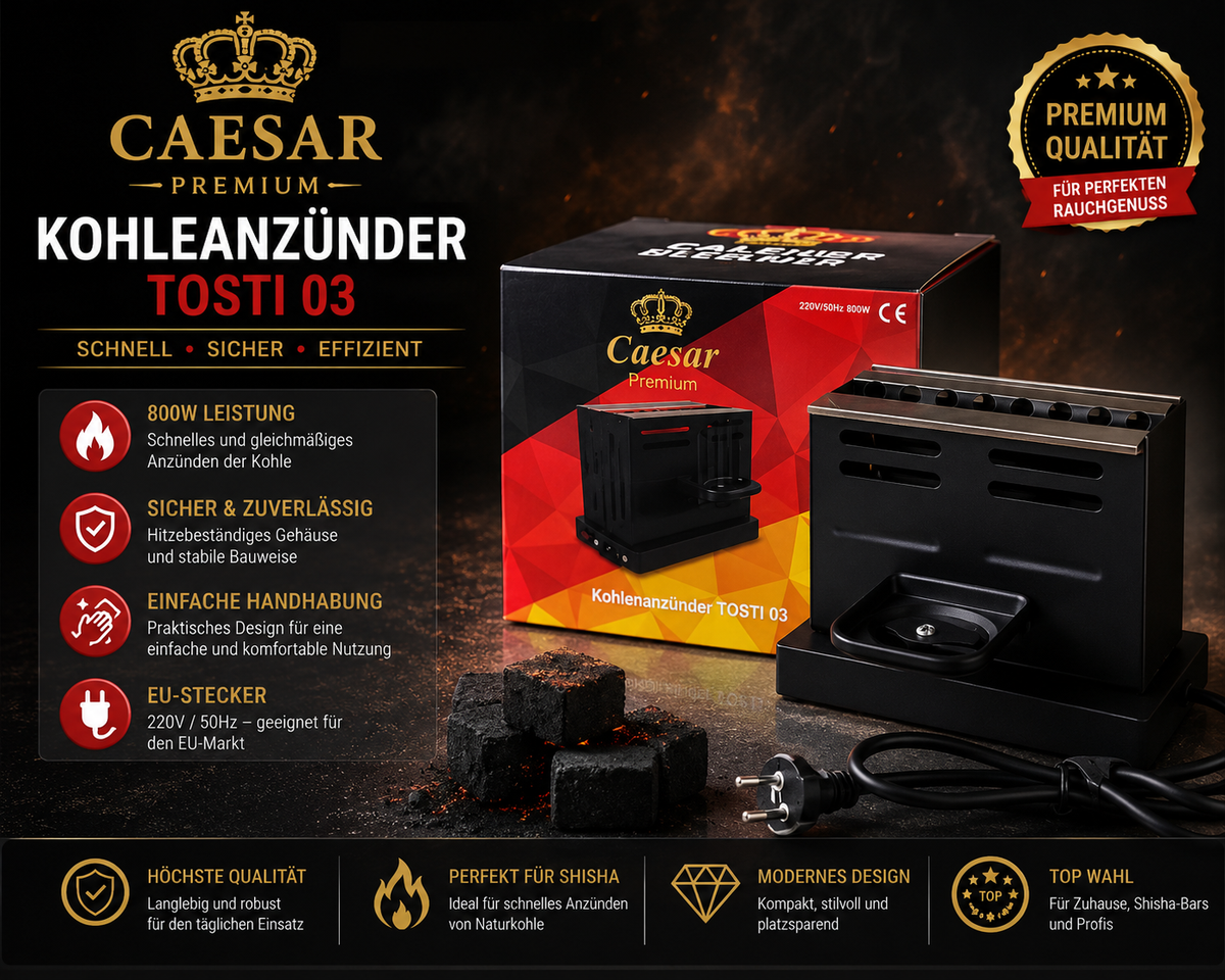Caesar Premium Kohlenanzünder TOSTI 03 800W für Shisha Kohle