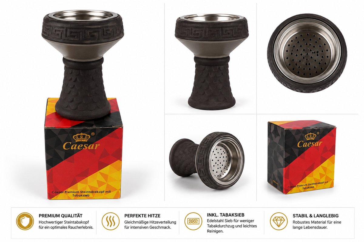 Caesar Premium Steintabakkopf mit Tabaksieb für Shisha