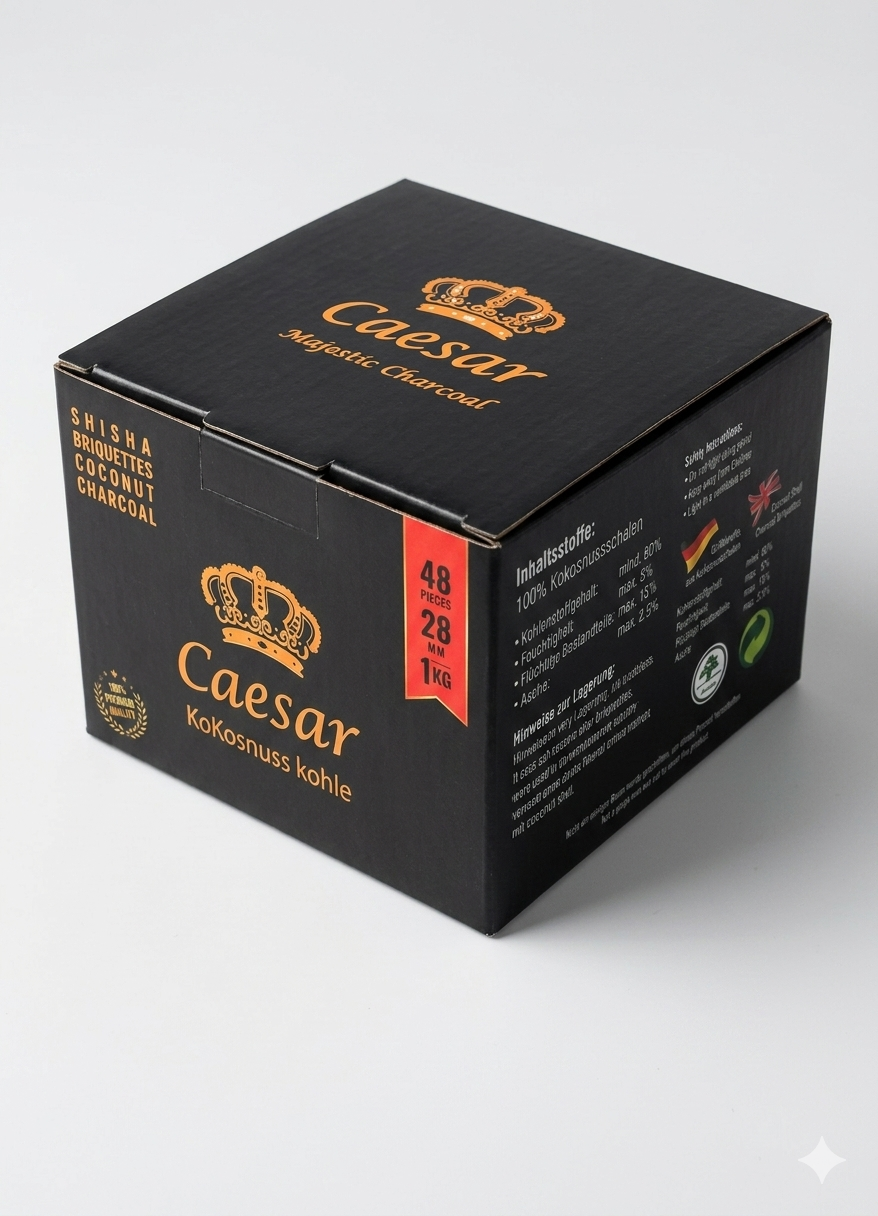 Caesar Premium Kokosnusskohle 28 mm – 1 Kg (48 Würfel)