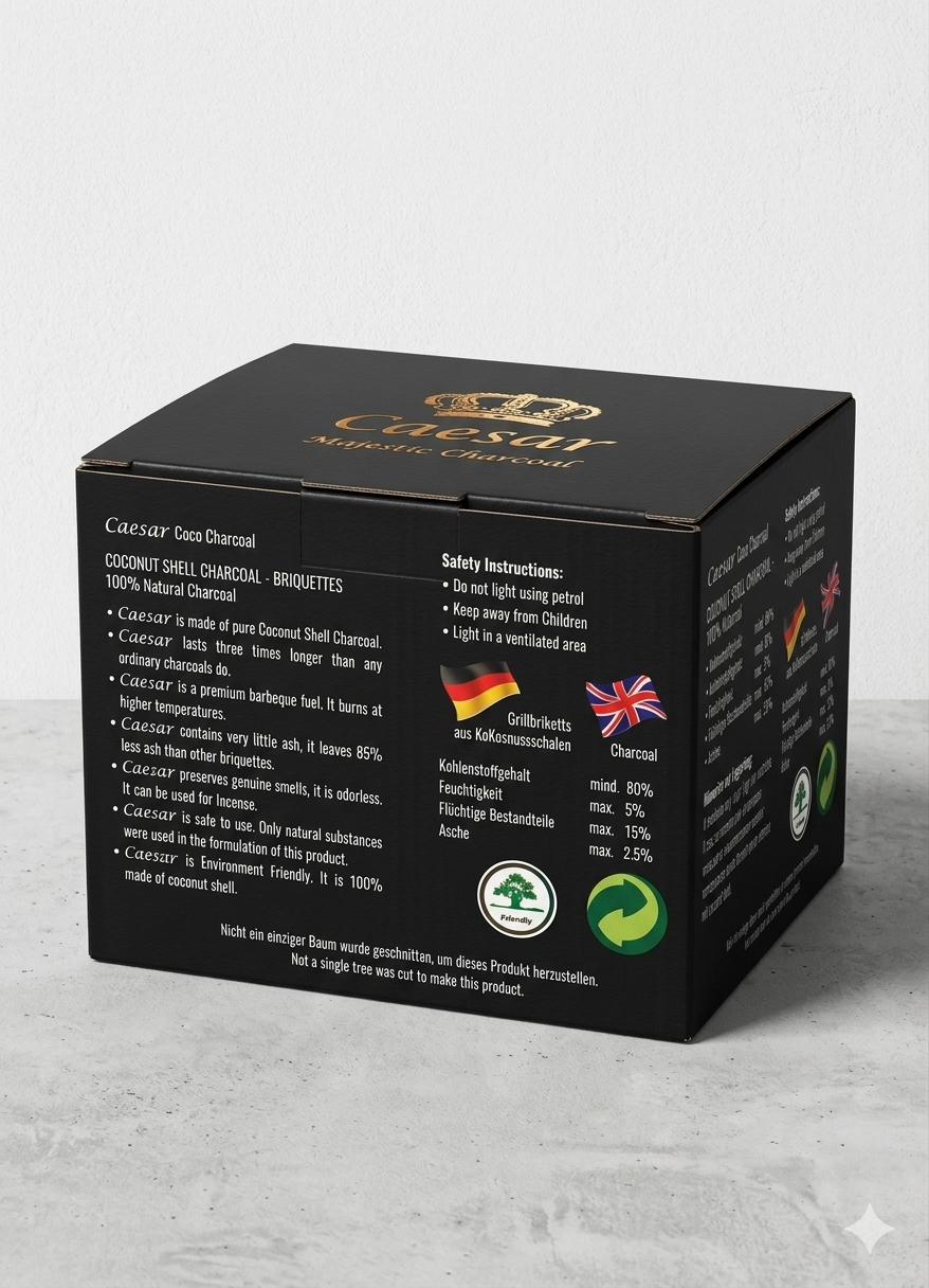 Caesar Premium Kokosnusskohle 28 mm – 1 Kg (48 Würfel)