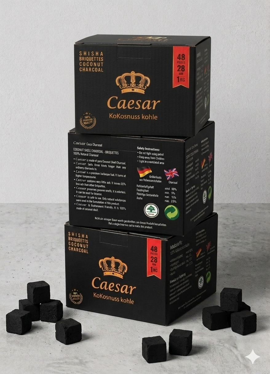 Caesar Premium Kokosnusskohle 28 mm – 1 Kg (48 Würfel)