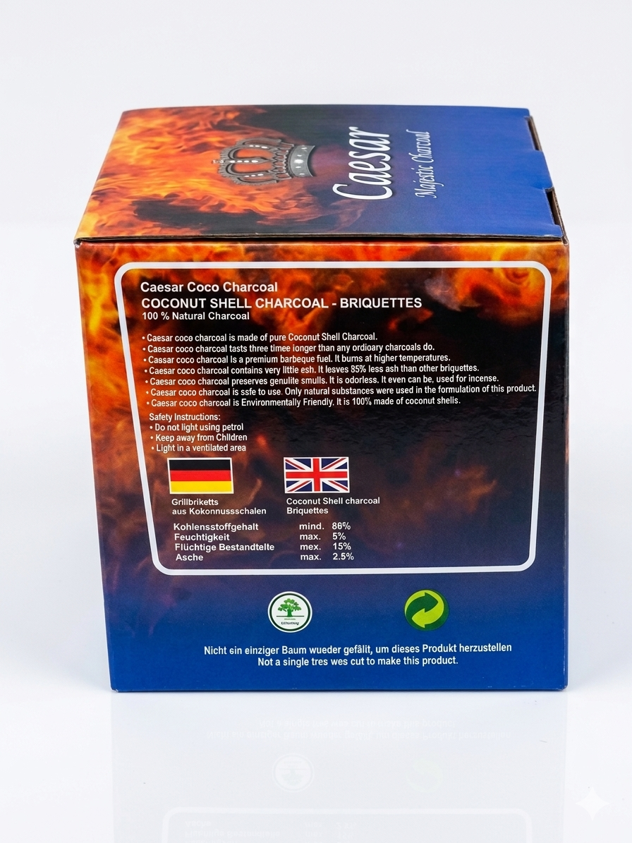 Caesar Premium Kokosnusskohle 26 mm – 1 KG (64 Würfel)