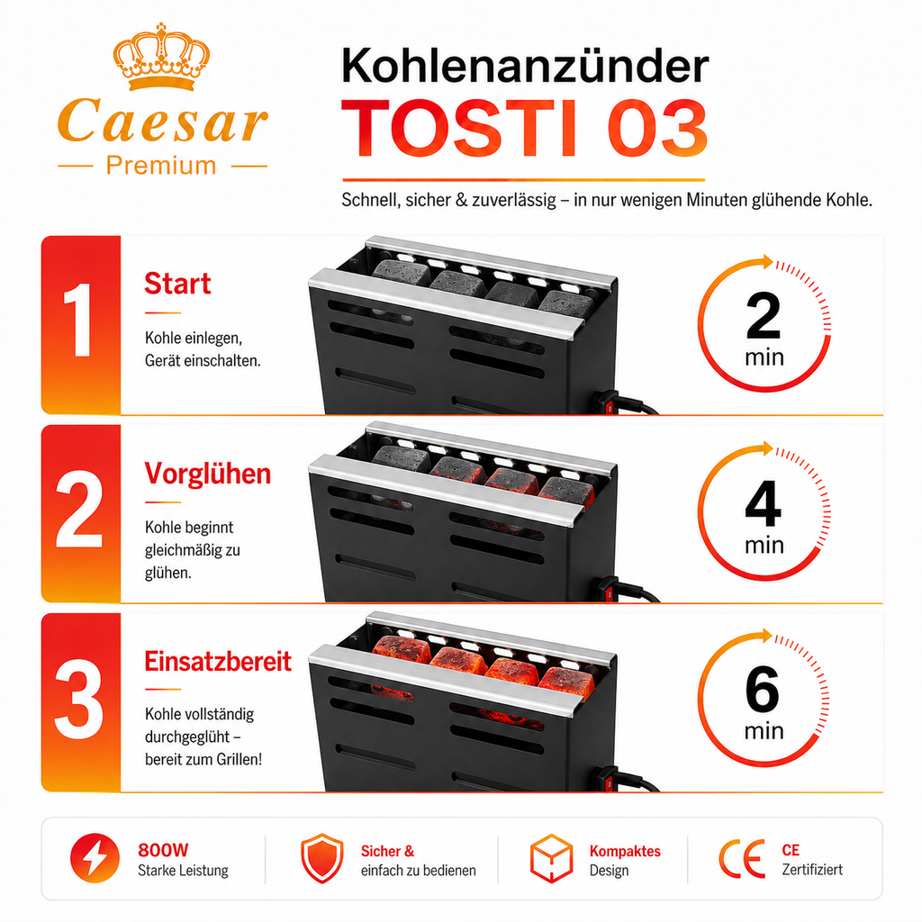 Caesar Premium Kohlenanzünder TOSTI 03 800W für Shisha Kohle