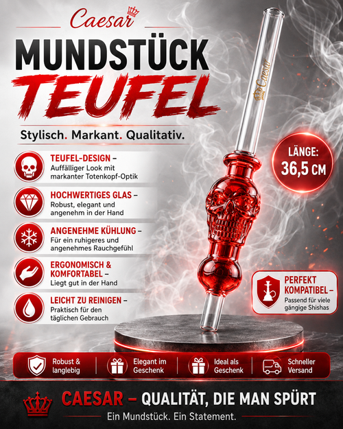 Caesar Glas Mundstück Totenkopf Rot 50 cm