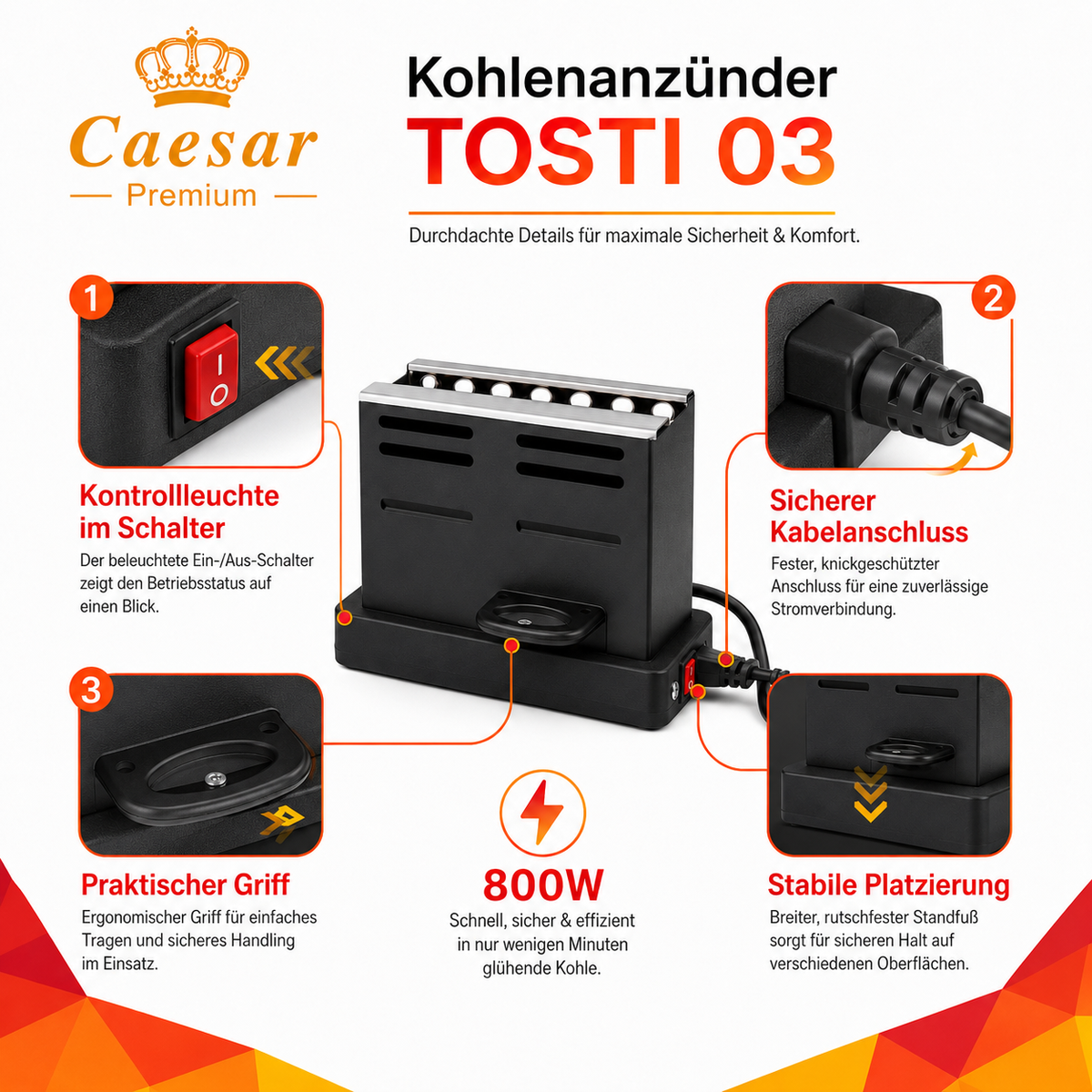Caesar Premium Kohlenanzünder TOSTI 03 800W für Shisha Kohle