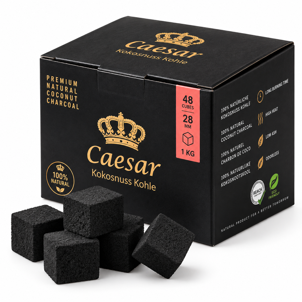 Caesar Premium Kokosnusskohle 28 mm – 1 Kg (48 Würfel)