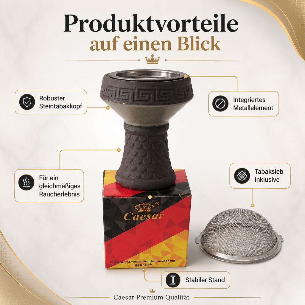 Caesar Premium Steintabakkopf mit Tabaksieb für Shisha